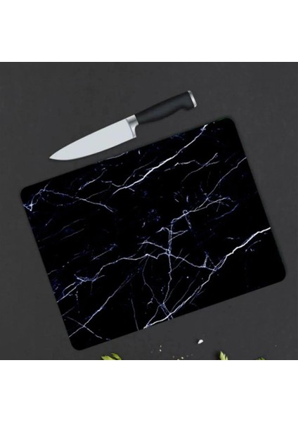 Siyah Mermer Görünümlü Antibakteriyel Cam Kesme Tahtası | Kesme Tahtası | Cam Kesme Tablası