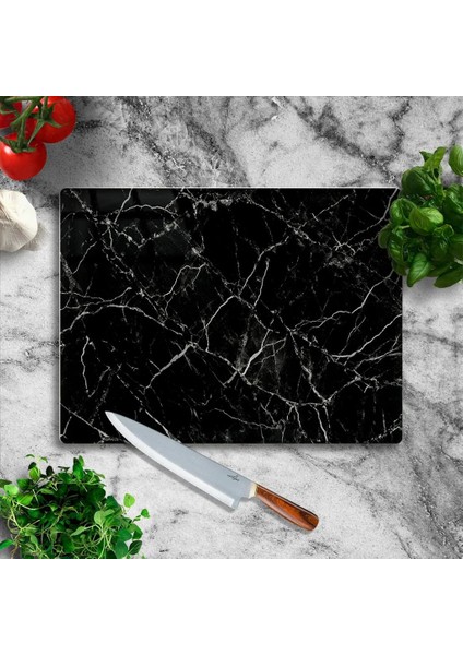 Siyah Mermer Görünümlü Antibakteriyel Cam Kesme Tahtası | Kesme Tahtası | Cam Kesme Tablası fiyatları