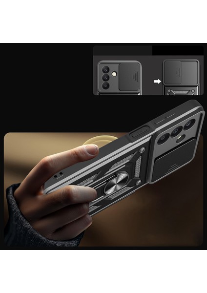 Samsung Galaxy A26 Kılıf Magnetik Standlı Kamera Korumalı Zore Sürgülü Vega Kapak modelleri