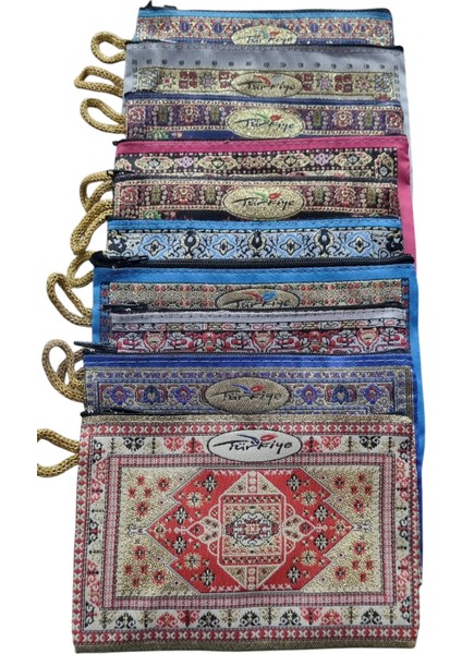 Bez Cüzdan 10 Adet Kilim Desenli Bez Cüzdan 10X15CM Hediyelik Desenli Bez Cüzdan Hediyelik Cüzdan