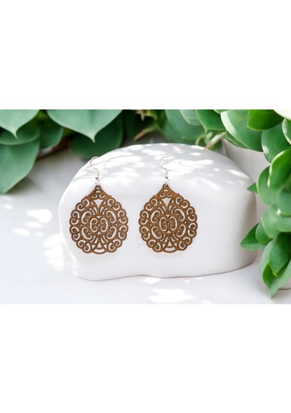 Lazer Kesim Doğal Mandala Desen Sallantılı Ahşap Küpe - Ylndesign Wood & Craft fırsatları