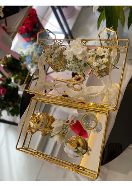 Söz Tepsisi Gold Cam Tepsi Nişan Tepsisi Damat Kahvesi