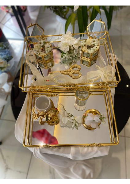 Söz Tepsisi Gold Cam Tepsi Nişan Tepsisi Damat Kahvesi