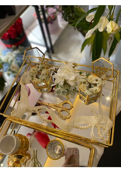 Söz Tepsisi Gold Cam Tepsi Nişan Tepsisi Damat Kahvesi