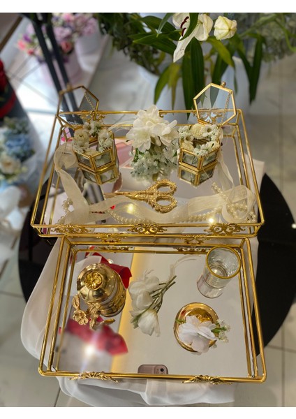 Söz Tepsisi Gold Cam Tepsi Nişan Tepsisi Damat Kahvesi