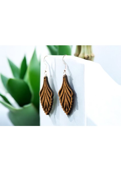 Ylndesign Wood & Craft - Lazer Kesim Doğal Desen Sallantılı Ahşap Küpe indirimleri