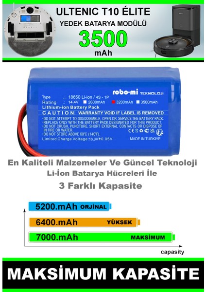 Ultenic T10 Elite 3500mAh Robot Süpürge Bataryası - Gerçek Kapasite, Maksimum Güvenlik fiyatları