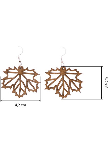 Ylndesign Wood & Craft - Lazer Kesim Doğal Yaprak Desen Sallantılı Ahşap Küpe
