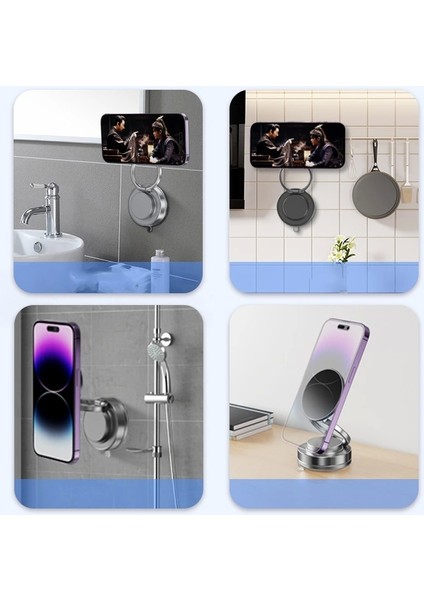 T28 Vakum Özellikli Dönebilen Magnetik Mutfak Masa Banyo Araç Telefon Tutucu