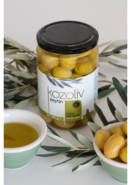 Domat Çeşidi Bütün Yeşil Zeytin Kokteyl 400 gr Cam Kavanoz