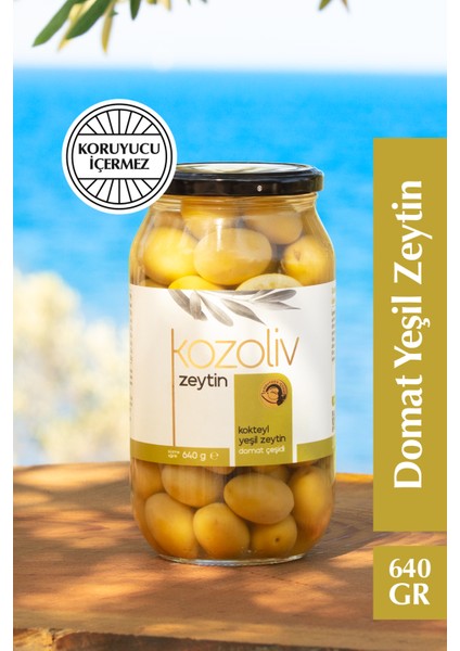 Domat Çeşidi Bütün Yeşil Zeytin (Kokteyl) 640 gr Cam Kavanoz