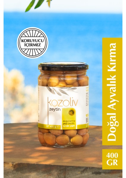 Doğal Ayvalık Çeşidi Kırma Yeşil Zeytin 400 gr Cam Kavanoz