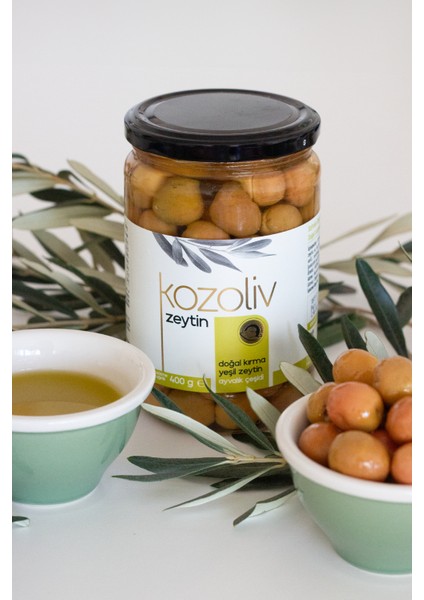 Doğal Ayvalık Çeşidi Kırma Yeşil Zeytin 400 gr Cam Kavanoz