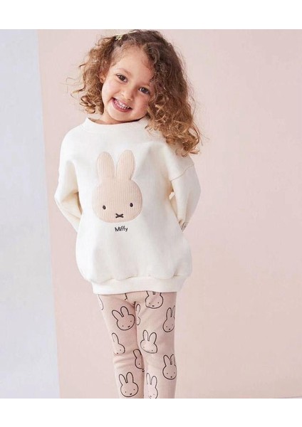 Kız Çocuk Miffy Aplike Detaylı Fitilli 2li Taytlı Takım