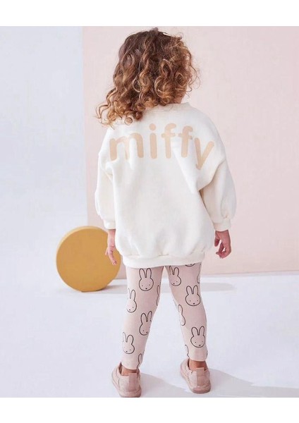 Kız Çocuk Miffy Aplike Detaylı Fitilli 2li Taytlı Takım