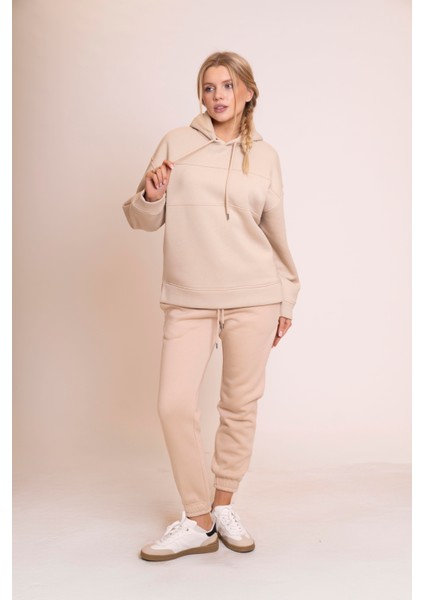Muse Kadın Bej Oversize Kapüşonlu Sweatshirt – Rahat, Sıcak Tutucu ve Şık Günlük Kombinler Için fiyatları