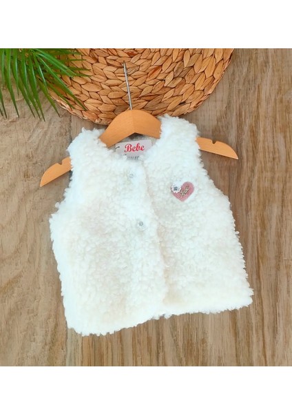 Kız Bebek Krem %100 Pamuklu Welsoft- Yünlü Lüx Peluş Yelek BBK5991