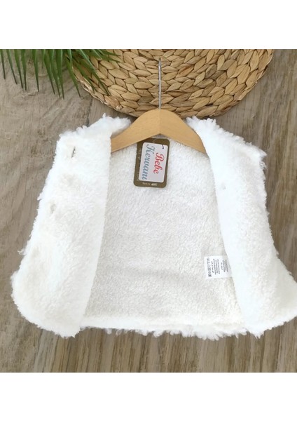 Kız Bebek Krem %100 Pamuklu Welsoft- Yünlü Lüx Peluş Yelek BBK5991