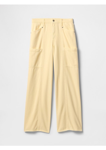 Kadın Sarı Baggy Utility Jean Pantolon