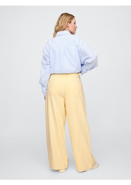 Kadın Sarı Baggy Utility Jean Pantolon