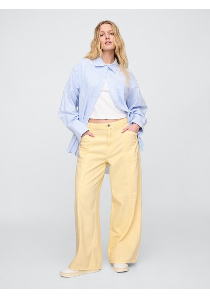 Kadın Sarı Baggy Utility Jean Pantolon