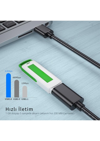 2 Metre Dişi-Erkek USB Uzatma Kablosu, Yazıcı, Harddisk, Veri Aktarım, Şarj Uzatma Kablosu