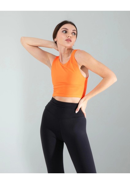 Turuncu Kalın Askılı Scuba Kumaş Crop