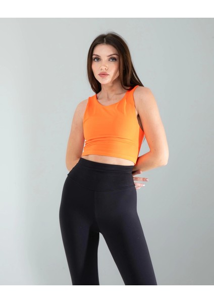 Turuncu Kalın Askılı Scuba Kumaş Crop
