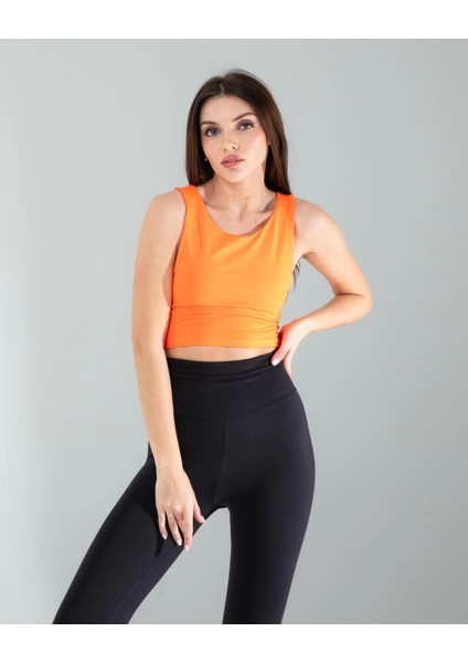 Turuncu Kalın Askılı Scuba Kumaş Crop