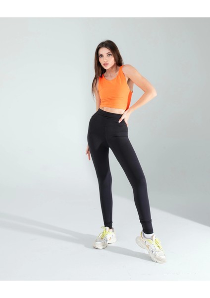 Turuncu Kalın Askılı Scuba Kumaş Crop