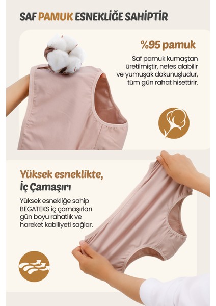 Begateks Kadın Külot Yüksek Bel 7'li Paket - Yüksek Bel Rahat Iç Giyim, Pamuklu Kumaş, 7 Farklı Renk Seçeneği