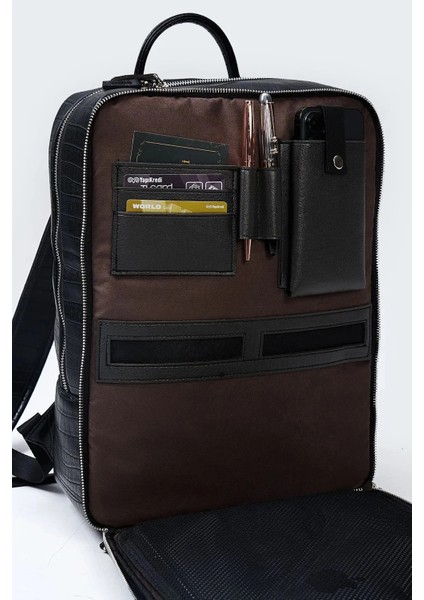 Organizer Laptop Premium Vegan Deri Sırt Laptop Çantası Unisex Crazy Kroko modelleri