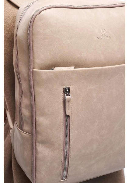 Organizer Laptop Premium Vegan Deri Sırt Laptop Çantası Unisex Bej modelleri