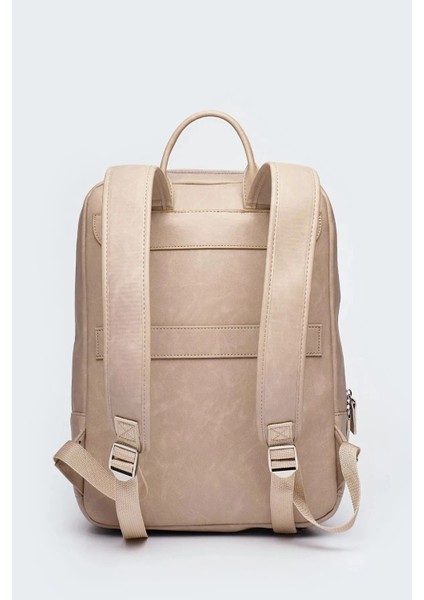 Organizer Laptop Premium Vegan Deri Sırt Laptop Çantası Unisex Bej fırsatları