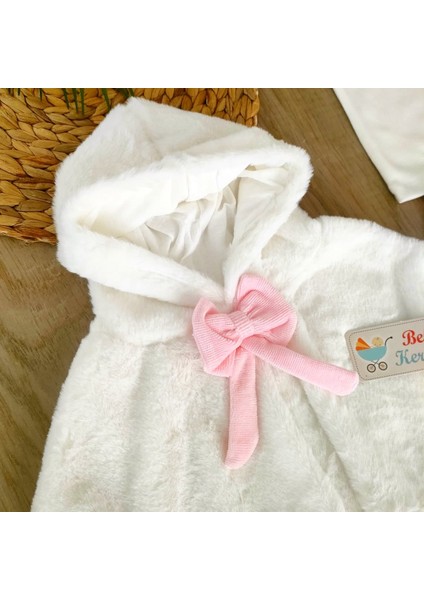 Kız Bebek %100 Pamuklu Pembe Kadife Kumaş Pelerinli Takım BBK5568