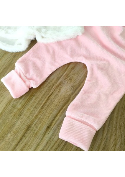 Kız Bebek %100 Pamuklu Pembe Kadife Kumaş Pelerinli Takım BBK5568