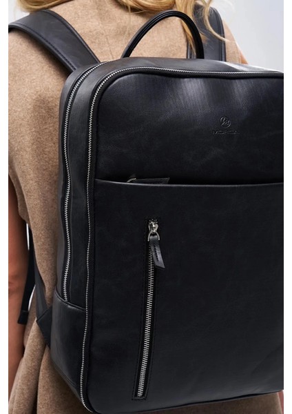 Organizer Laptop Premium Vegan Deri Sırt Laptop Çantası Unisex Siyah modelleri