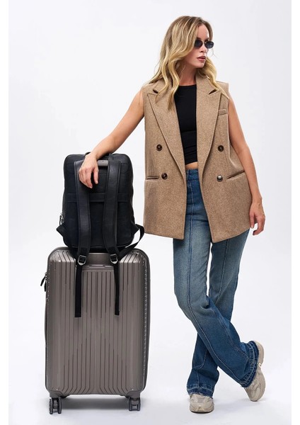 Organizer Laptop Premium Vegan Deri Sırt Laptop Çantası Unisex Siyah indirimleri