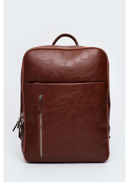 Organizer Laptop Premium Vegan Deri Sırt Laptop Çantası Unisex Taba