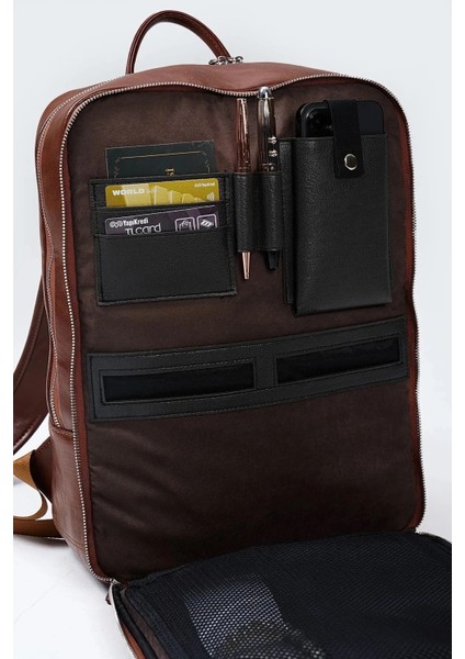 Organizer Laptop Premium Vegan Deri Sırt Laptop Çantası Unisex Taba indirimleri