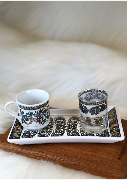 Kahve Fincanı Tek Kişilik Sunum Tabaklı Kişiye Özel Tekli Desenli Fincan Topkapı