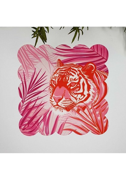 Tropikal Yapraklar ve Kaplan Maximalist Tasarımlı Kumaş Kokteyl Peçetesi 1 Adet