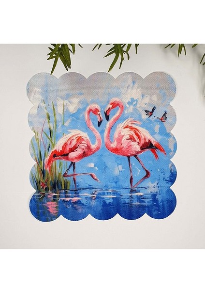 Yağlıboya Romantik Flamingolar Tasarımlı Kumaş Kokteyl Peçetesi 1 Adet