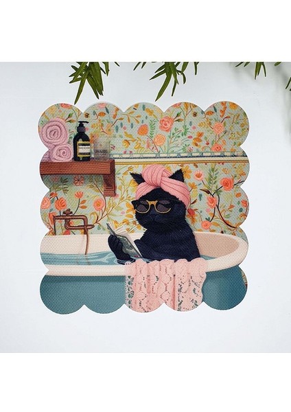 Keyifçi Elegant Siyah Kedi Tasarımlı Kumaş Kokteyl Peçetesi 1 Adet