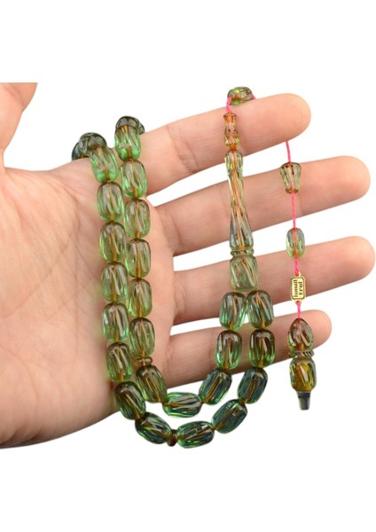 Burhan sağlam Sistem Püsküllü 13x8 mm Oyma İşçilikli İmzalı Ateş Kehribar Tesbih