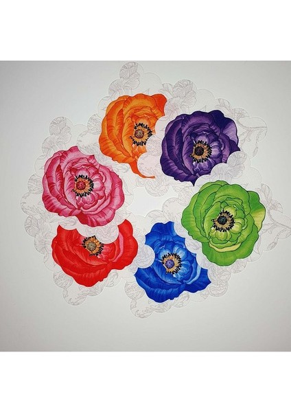 6 Parça Gelincik Çiçek Baskılı Yıkanabilir Kumaş Kokteyl Peçeteleri modelleri