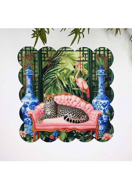 Maximalist Çita Flamingo ve Tropikal Tasarımlı Kumaş Kokteyl Peçetesi 1 Adet