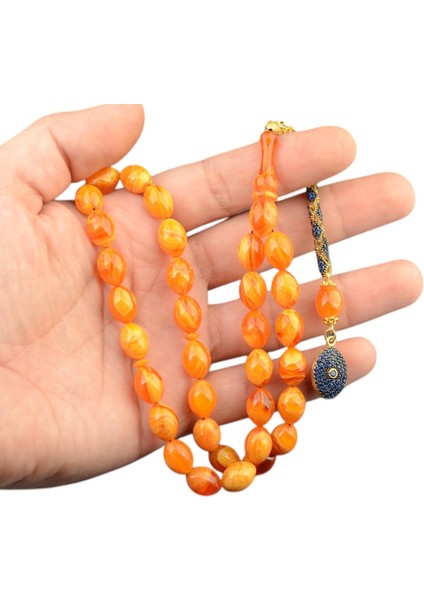 Burhan sağlam Özel Seri Arpa Kesim Gümüş Püsküllü 12x9 mm Sıkma Kehribar Tesbih