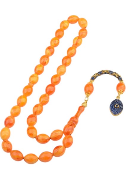 Burhan sağlam Özel Seri Arpa Kesim Gümüş Püsküllü 12x9 mm Sıkma Kehribar Tesbih fiyatları