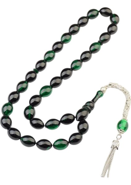 Burhan sağlam Özel Seri Arpa Kesim Gümüş Püsküllü 12x9 mm Ateş Kehribar Tesbih fiyatları